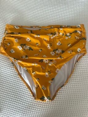 High-Waist Floral Bikini Bottoms in Mustard Yellow